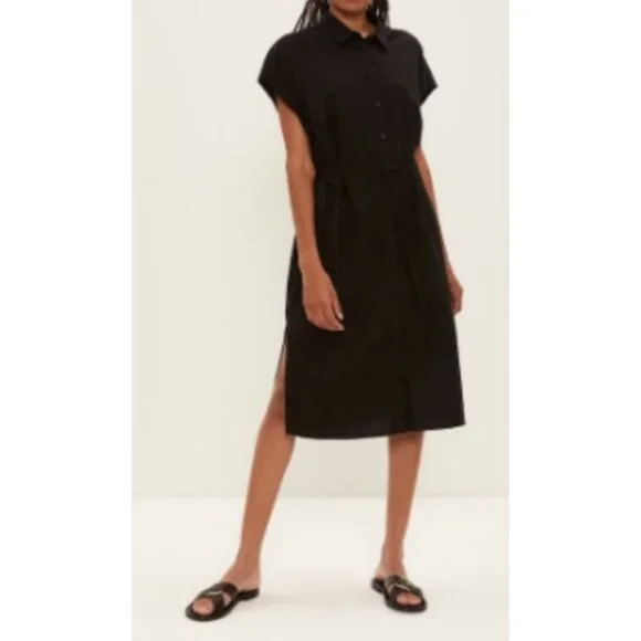 Frank And Oak Midi Linen Commuter Dress Button Down Oversized Shirt Relaxed Fit - Picture 4 of 15